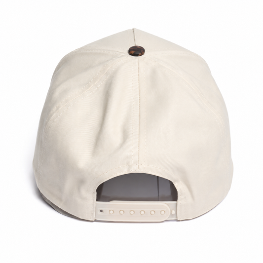 Back view of Florida’s Finest camo snapback hat featuring a cream crown, camo accent top button, adjustable snapback closure, and rugged outdoor-inspired Florida lifestyle design.