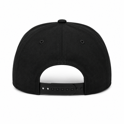 Black snapback cap back view featuring an adjustable plastic closure, structured crown, and clean minimalist design.