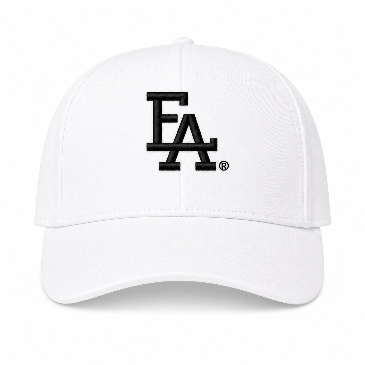 White baseball cap featuring a bold black embroidered “FLA” logo on the front, clean structured crown, and classic curved brim for a minimalist streetwear look.