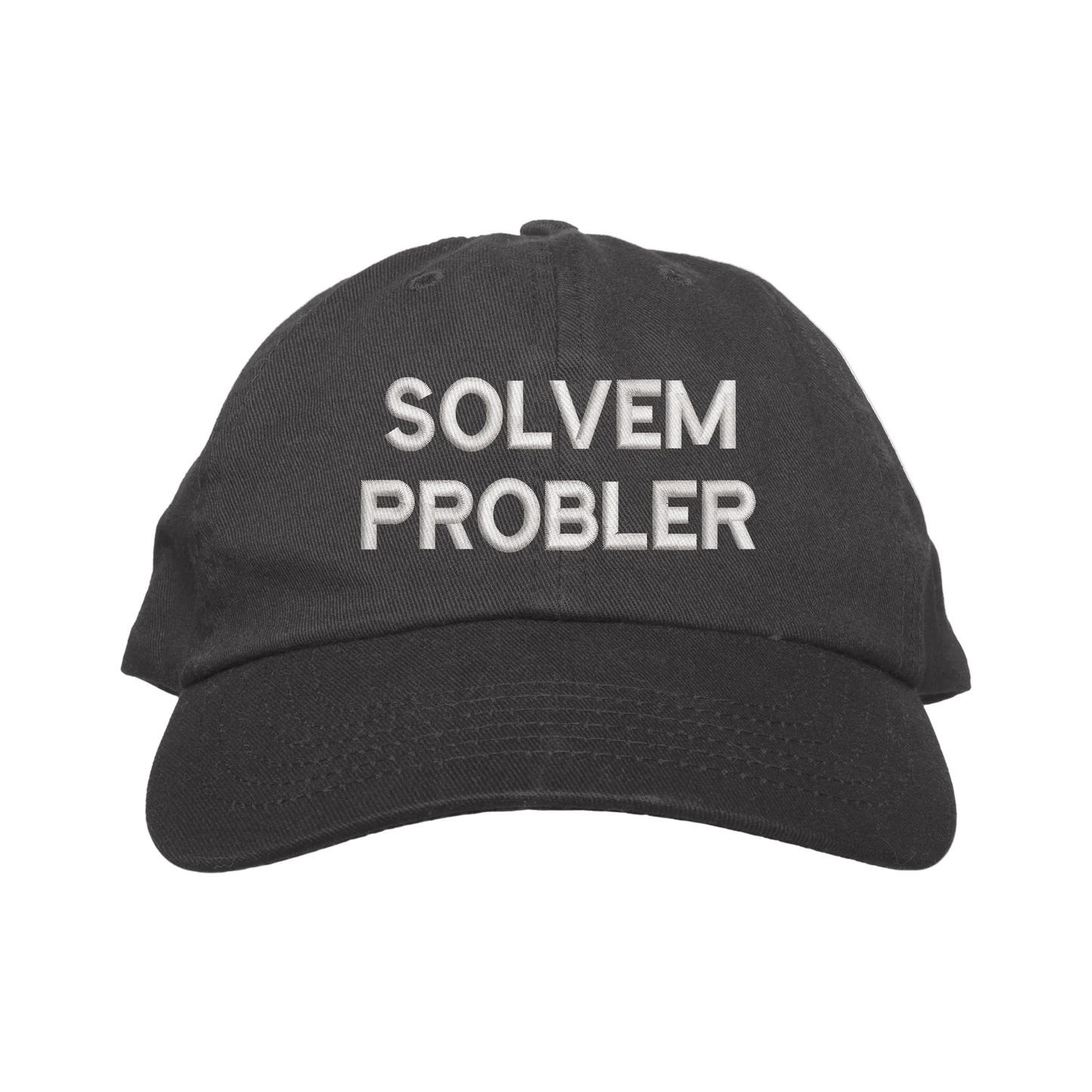 Black cap with 'SOLVEM PROBLER' text on a white background