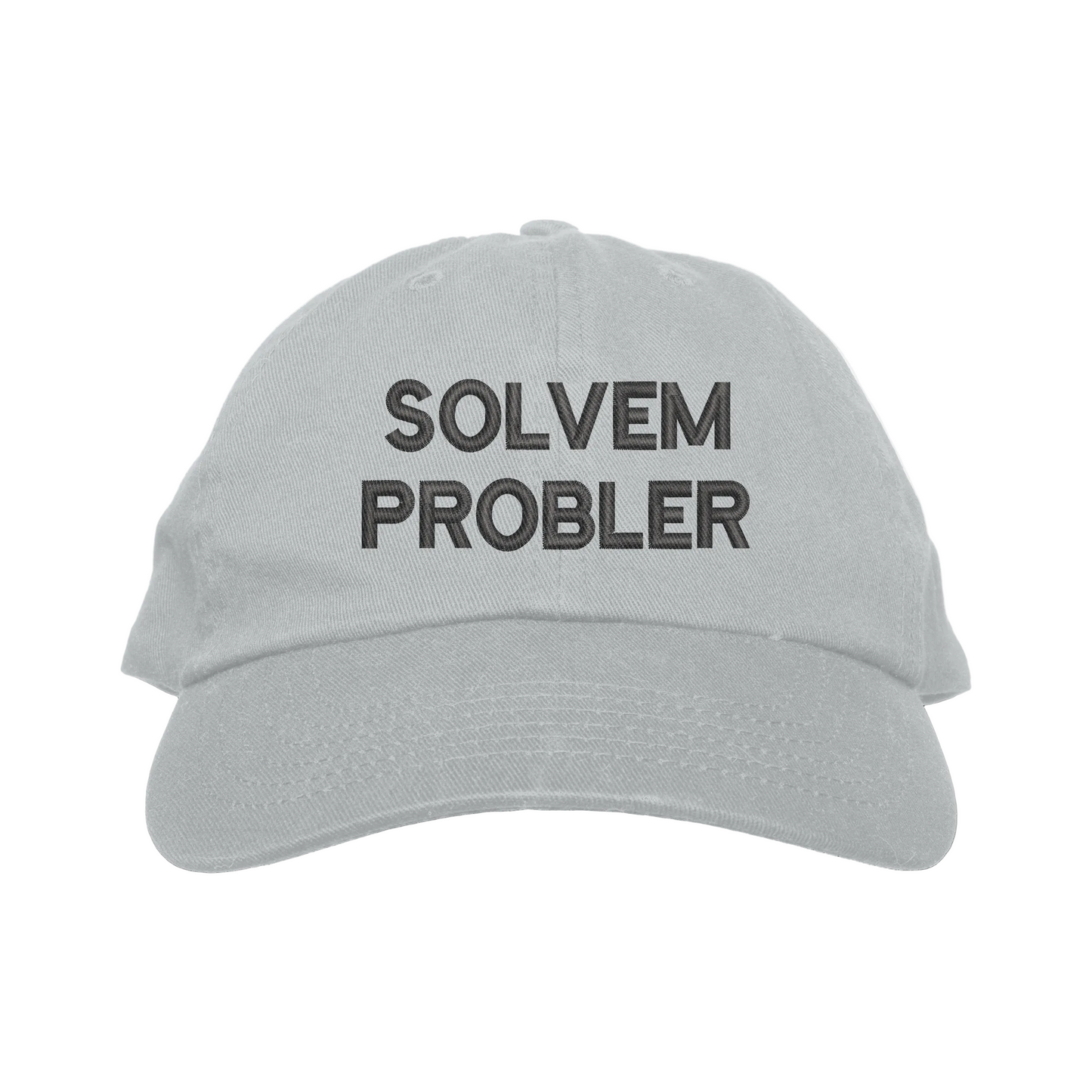 Gray cap with 'SOLVEM PROBLER' text on a white background