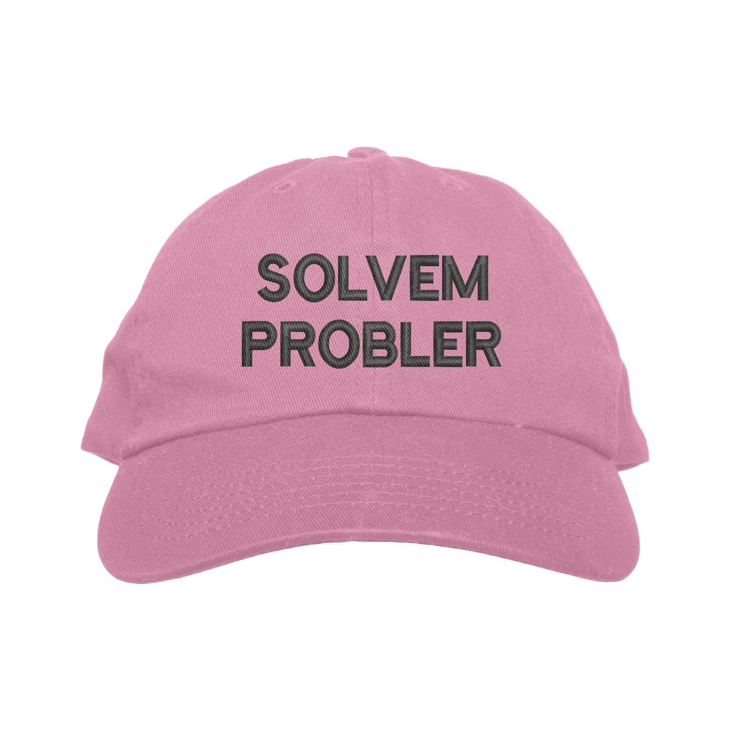 Pink cap with 'SOLVEM PROBLER' text on a white background