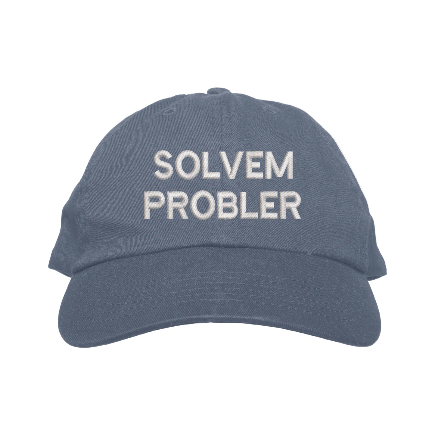 Blue cap with 'SOLVEM PROBLER' text on a white background