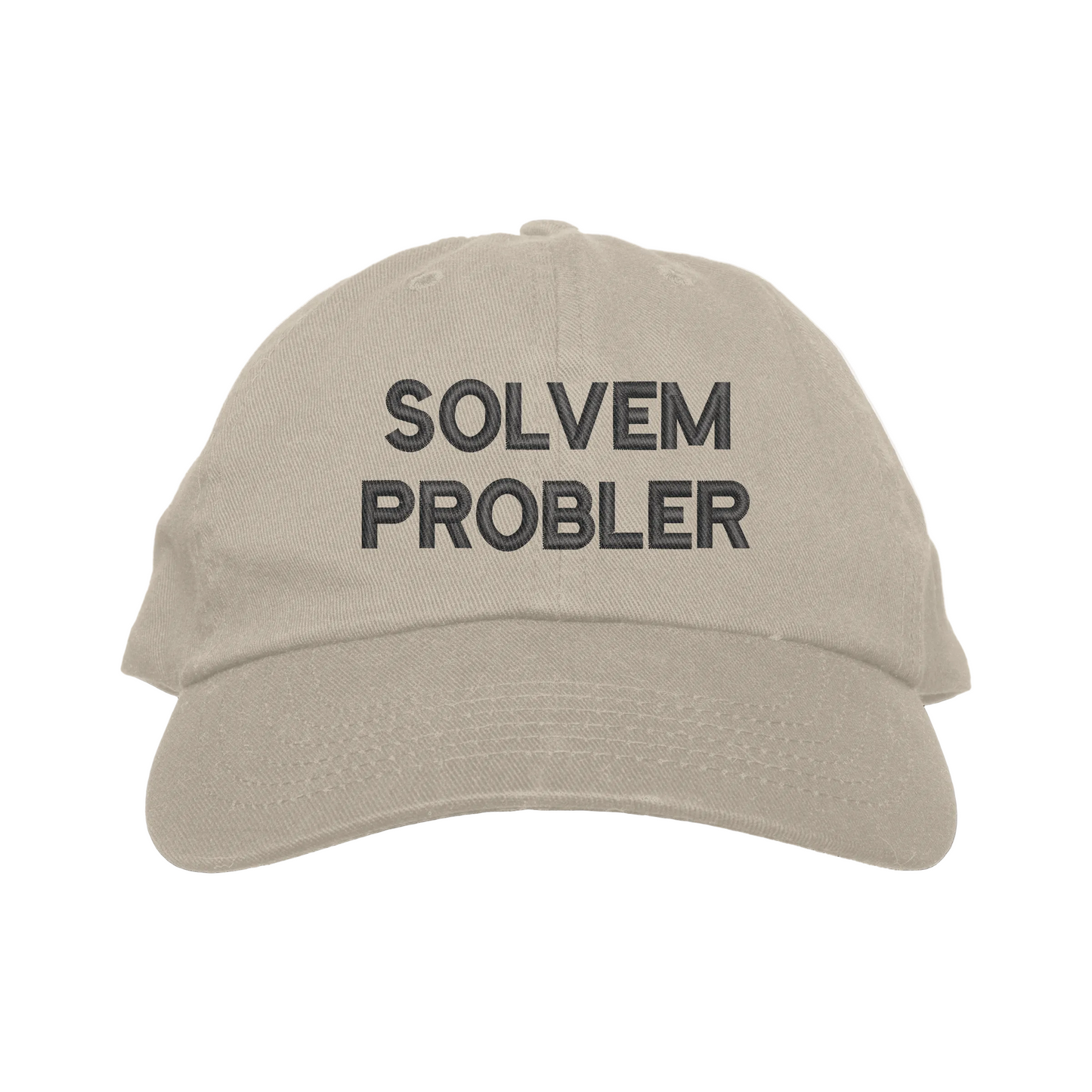 Stone cap with 'SOLVEM PROBLER' text on a white background