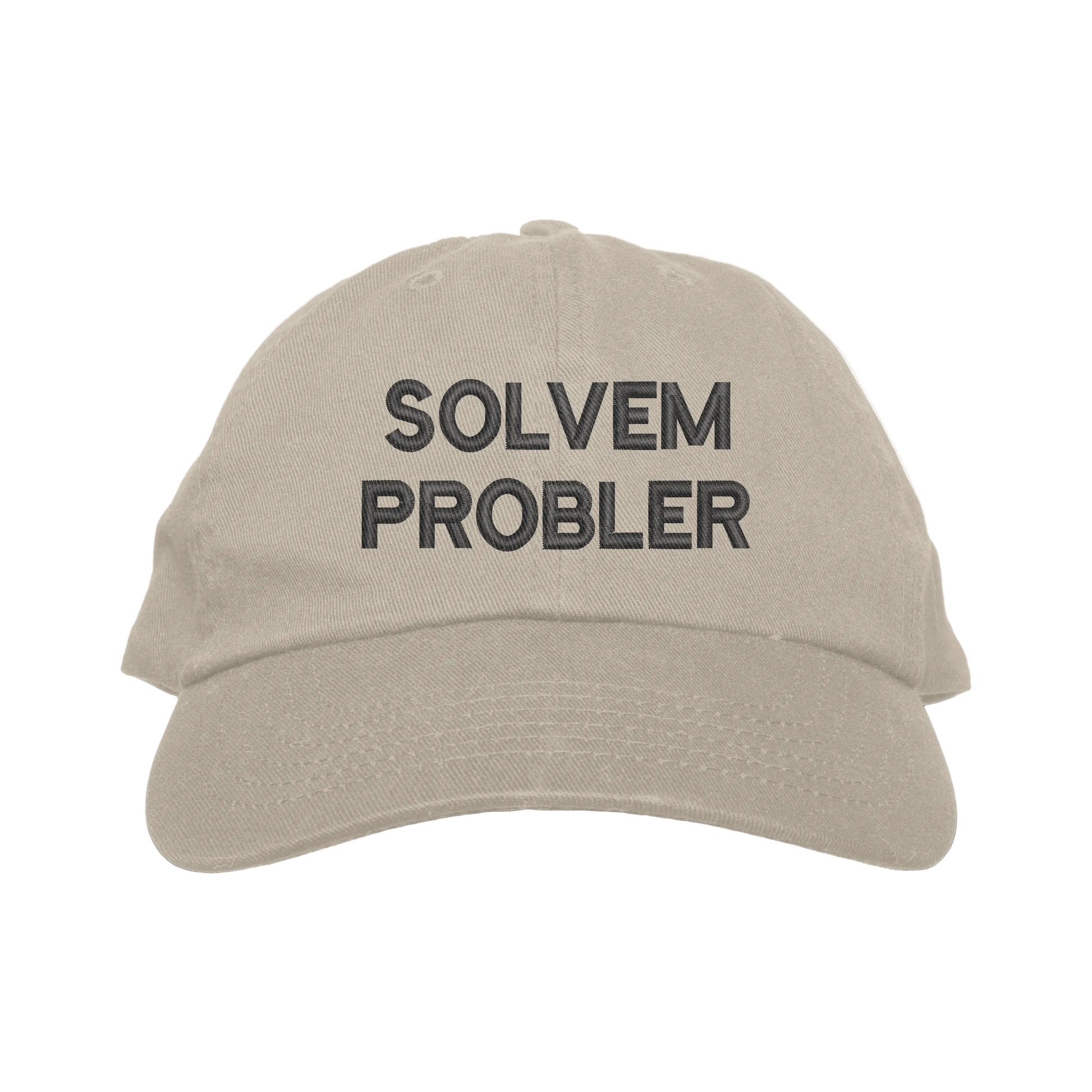 Stone cap with 'SOLVEM PROBLER' text on a white background